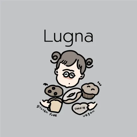 Lugna ロゴ(お菓子を抱えた女の子のイラスト)